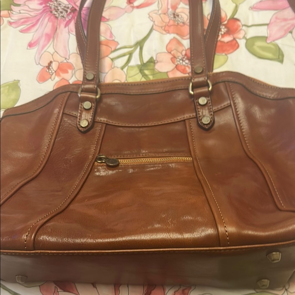 Brown Leather Shoulder Bag with Metal Hardware